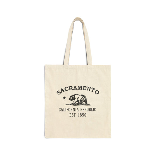 Sacramento California Vintage Retro Cotton Canvas Tote Bag - Black Logo