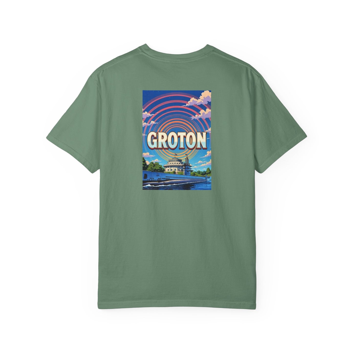 Groton Connecticut Vintage Retro Back Printed Art Series Cotton Tee - Black Logo