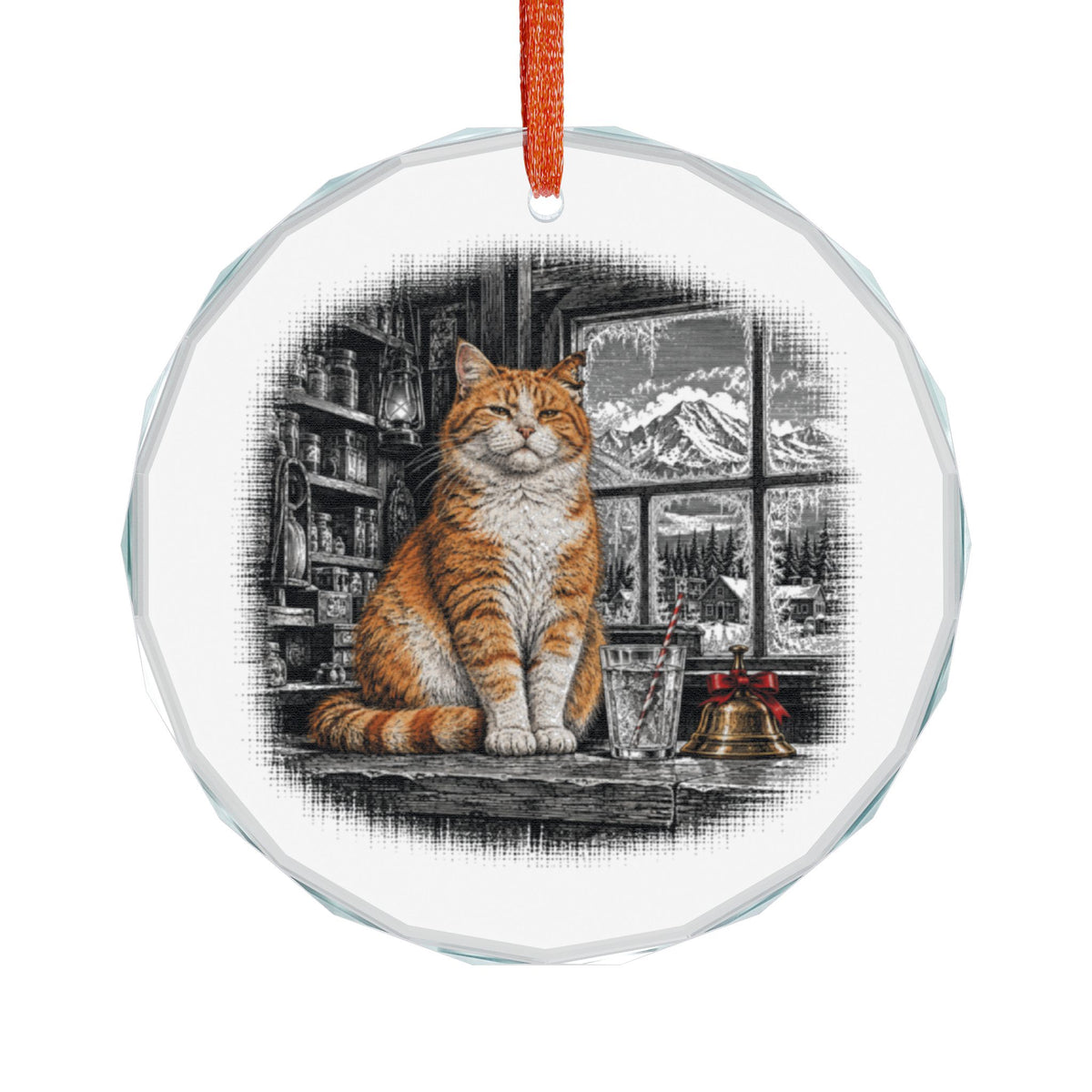 Talkeetna Alaska Holiday Ornament, Mayor Stubbs, Crystal Glass Ornament Hanging on White