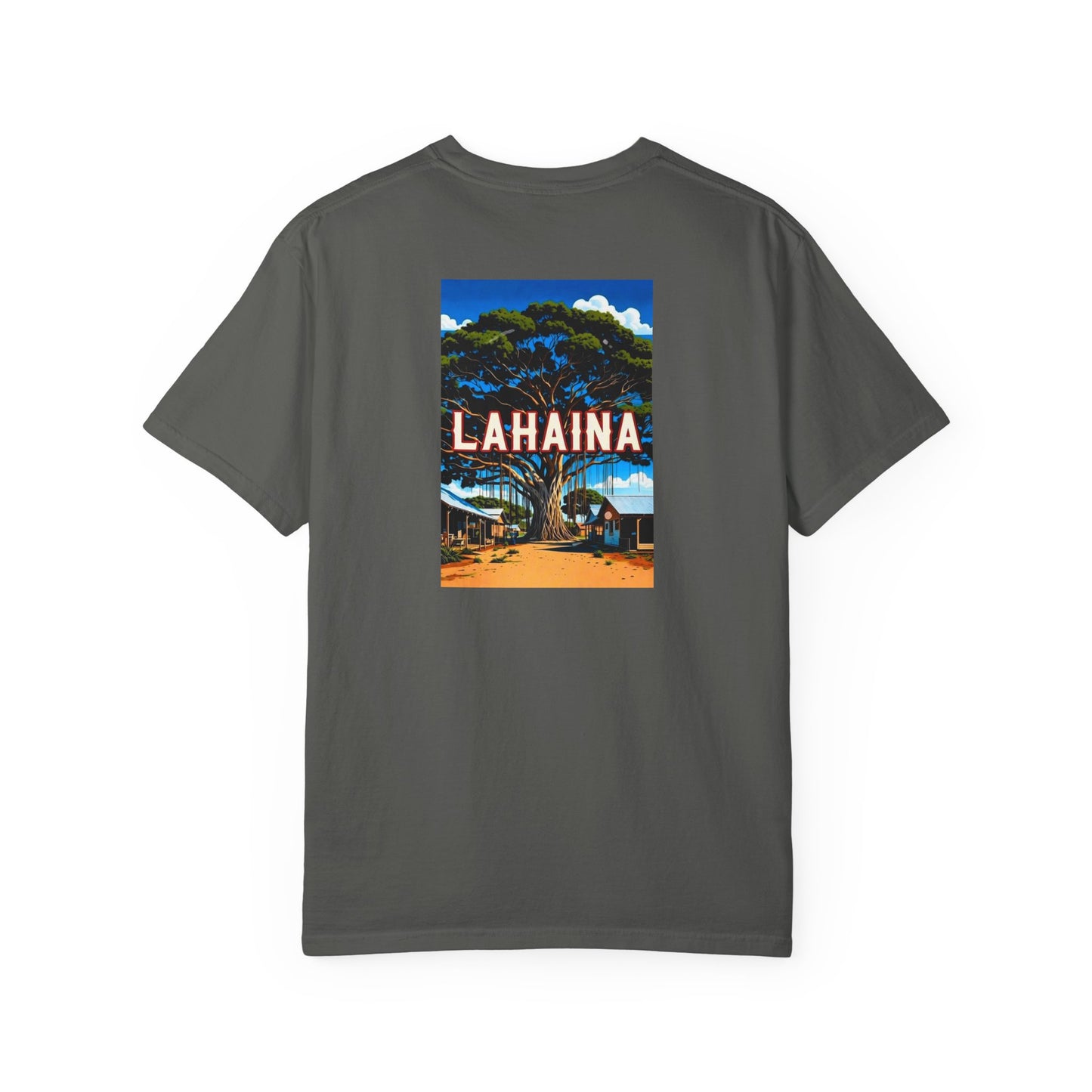 Lahaina Hawaii Vintage Retro Back Printed Art Series Cotton Tee - Black Logo