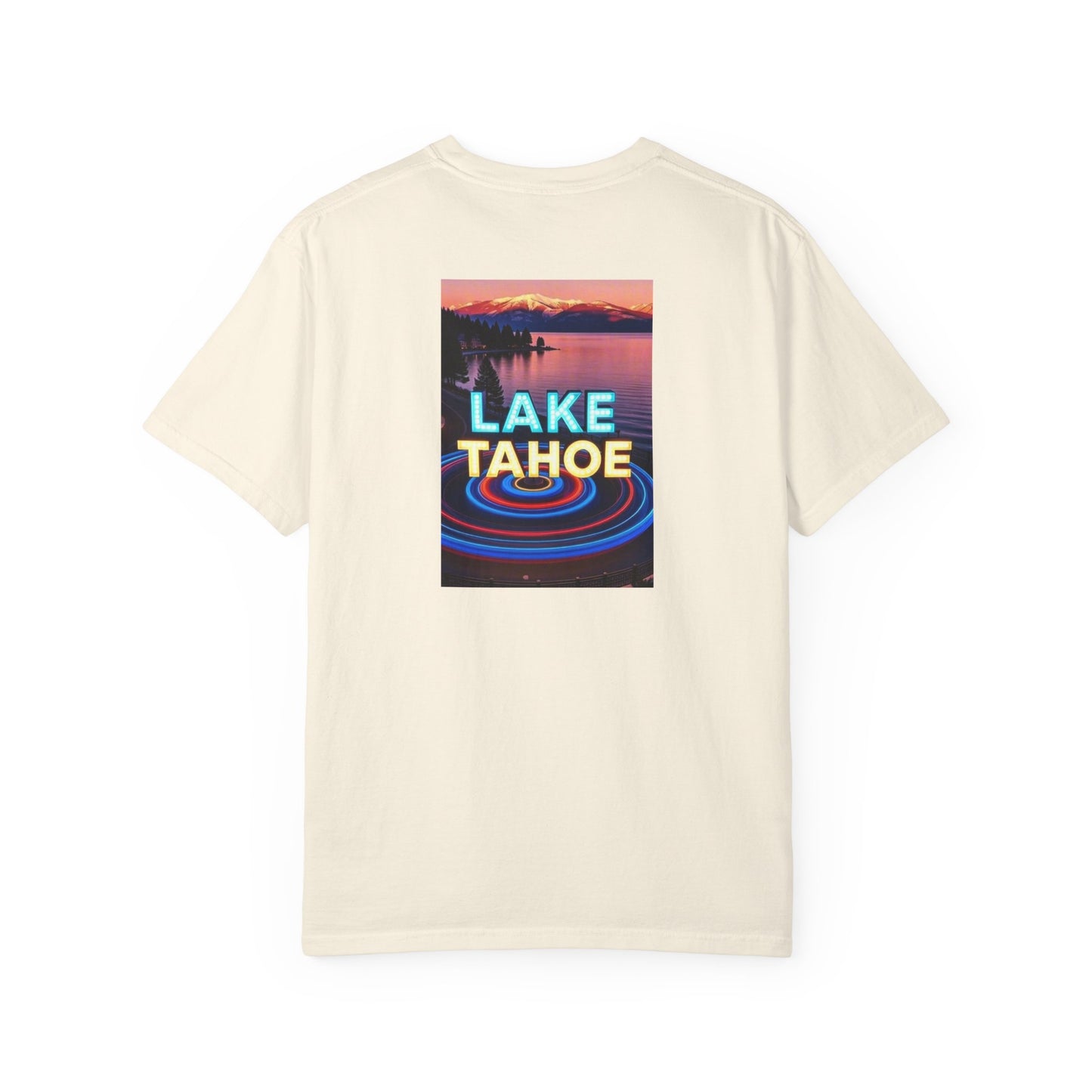 Lake Tahoe California Vintage Retro Back Printed Art Series Cotton Tee - Black Logo