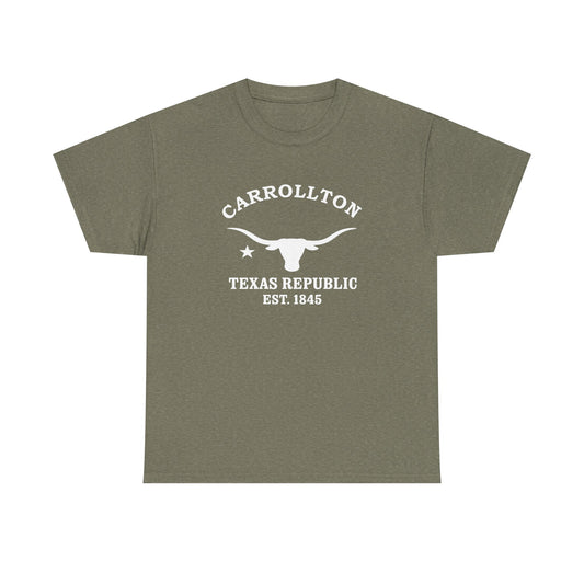 Carrollton Texas Vintage Retro Unisex Heavy Cotton Tee - White Logo