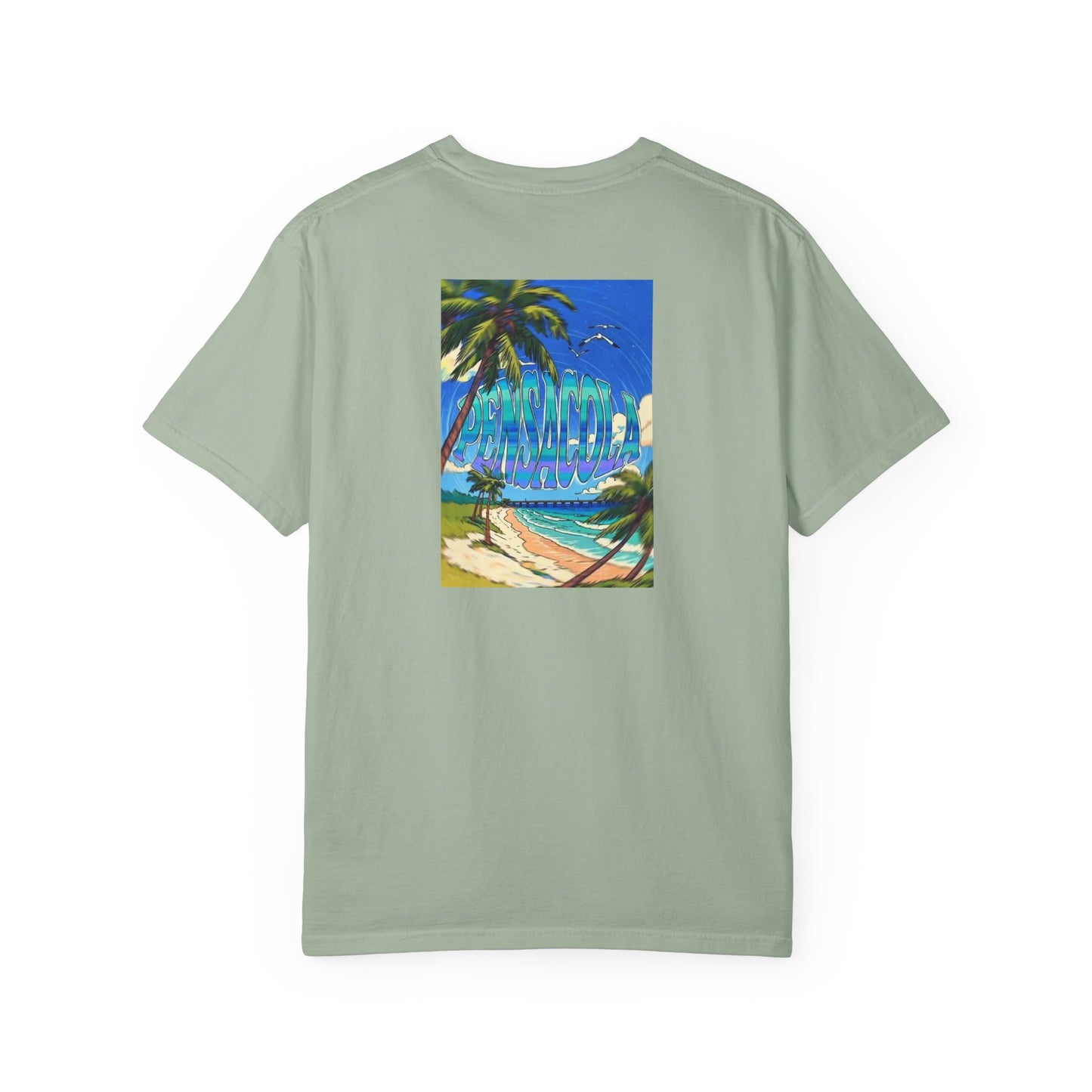 Pensacola Florida Vintage Retro Back Printed Art Series Cotton Tee - Black Logo