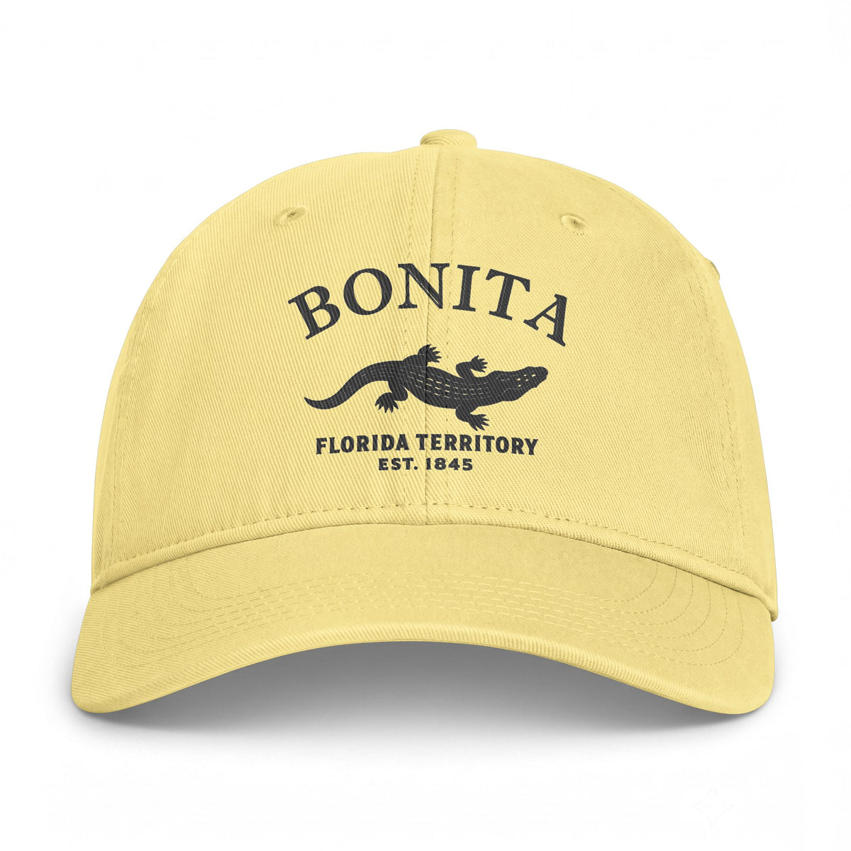 Bonita Springs Florida Retro Vintage Washed Cap in Butter, Charcoal Printed Town Logo