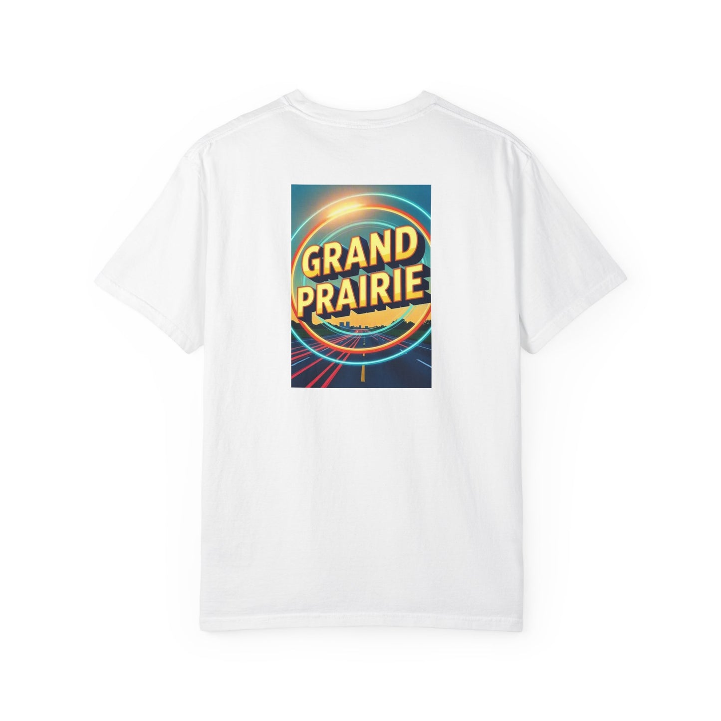 Grand Prairie Texas Vintage Retro Back Printed Art Series Cotton Tee - Black Logo