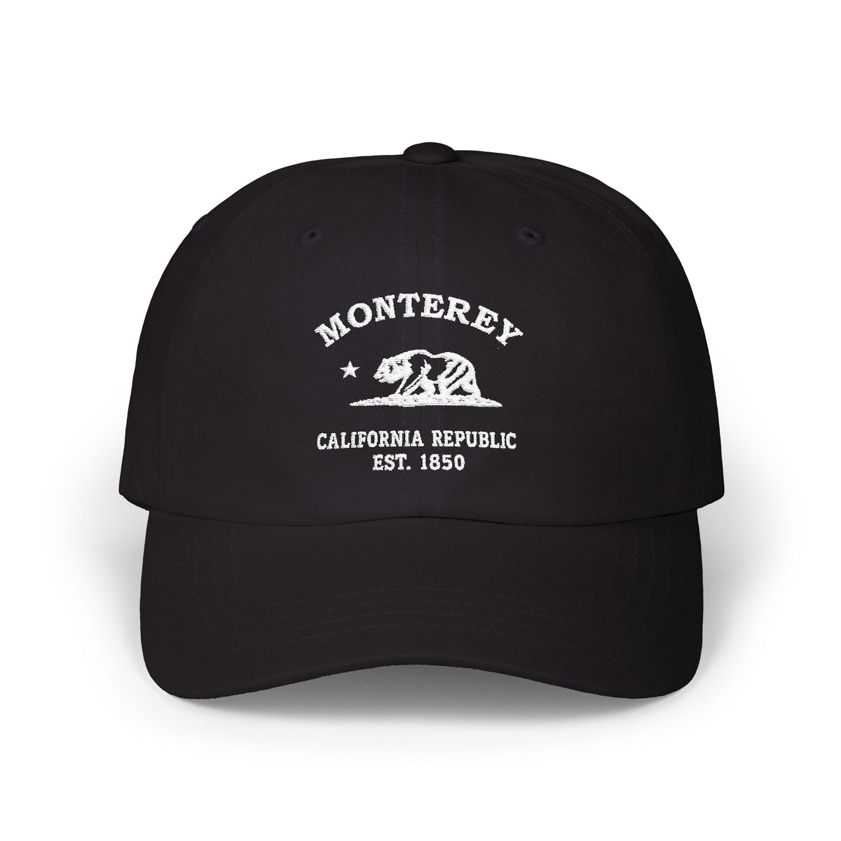 Monterey California Vintage Retro Embroidered Cotton Cap, Black, White Logo