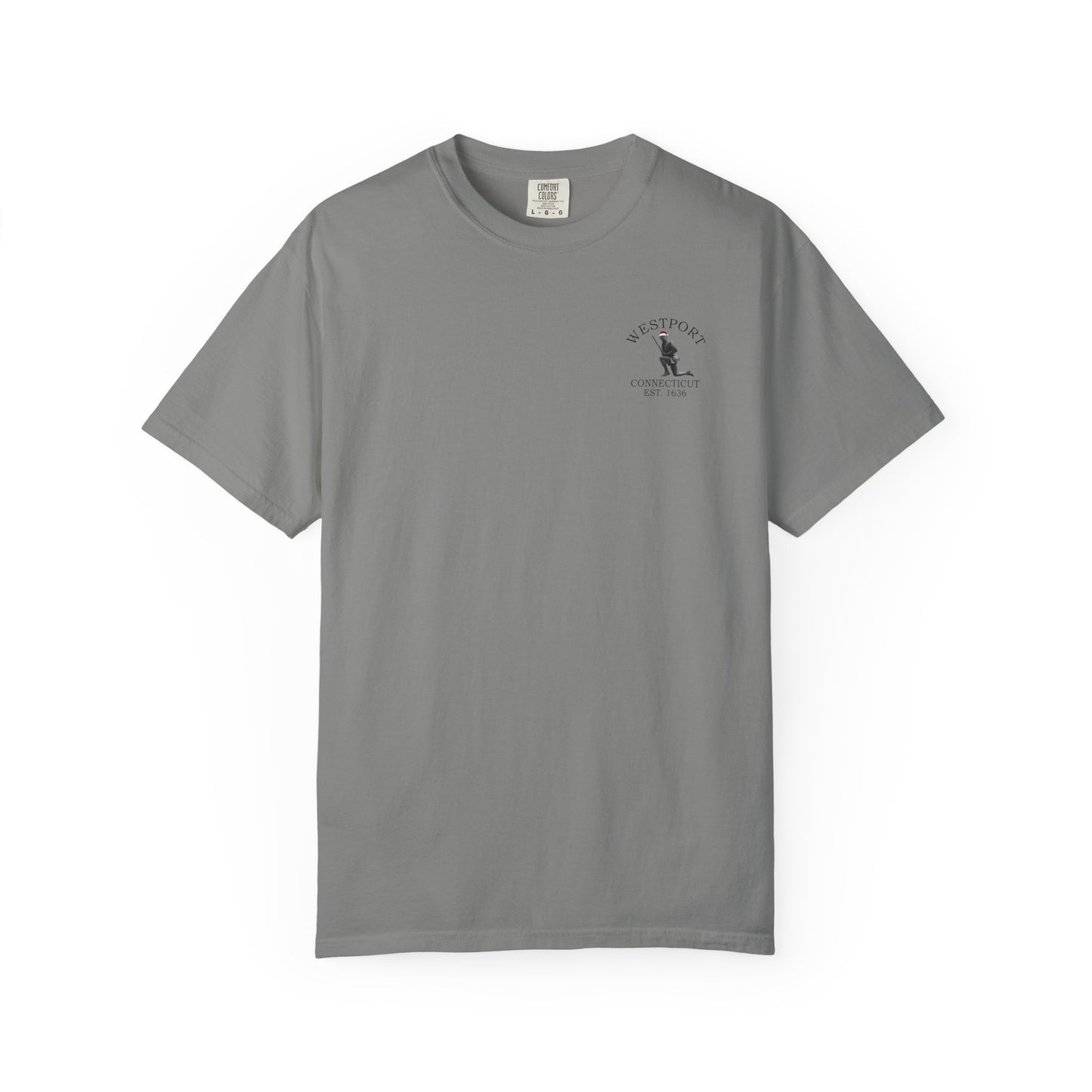 Rowayton Connecticut Vintage Retro Minuteman Holiday Cotton Tee - Black Logo - White