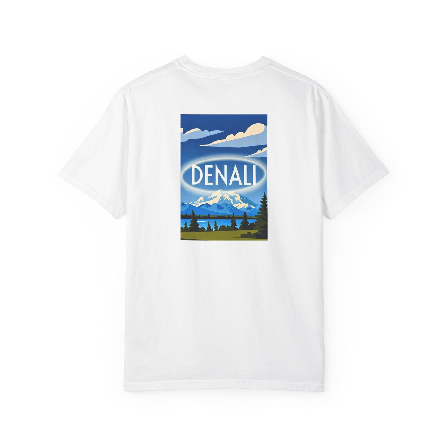 Denali Alaska Vintage Retro Back Printed Art Series Cotton Tee - Black Logo