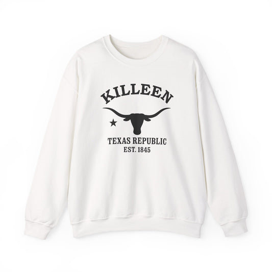Killeen Texas Vintage Retro Unisex Heavy Crewneck Sweatshirt - Black Logo
