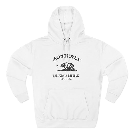 Monterey California Vintage Retro Unisex Heavy Cotton Hoodie, White, Black Logo