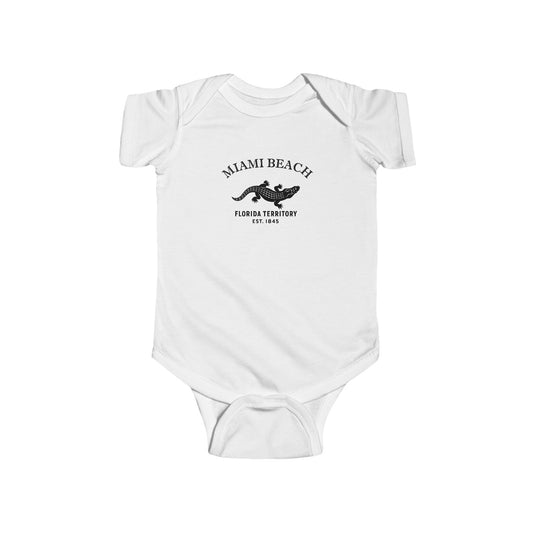 Miami Beach Florida Cottton Jersey Baby Bodysuit - Black Logo