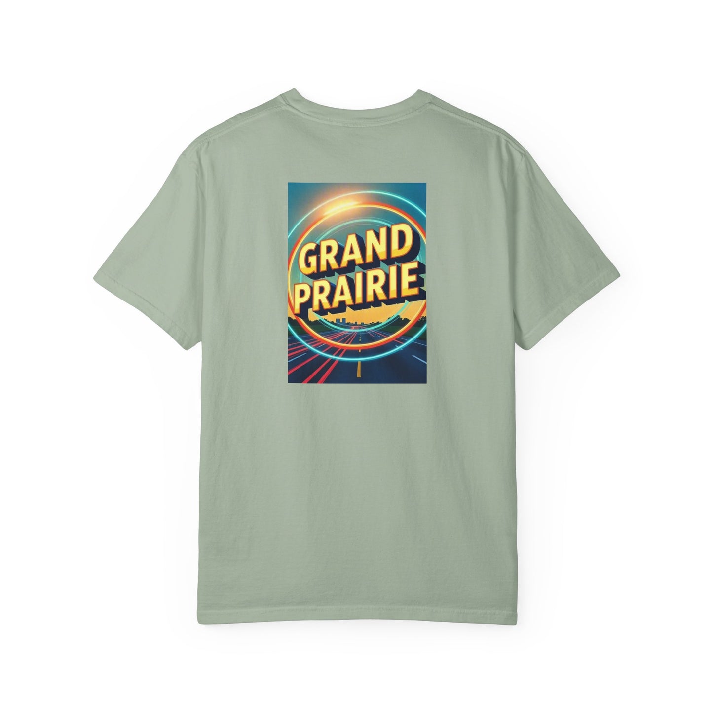Grand Prairie Texas Vintage Retro Back Printed Art Series Cotton Tee - Black Logo