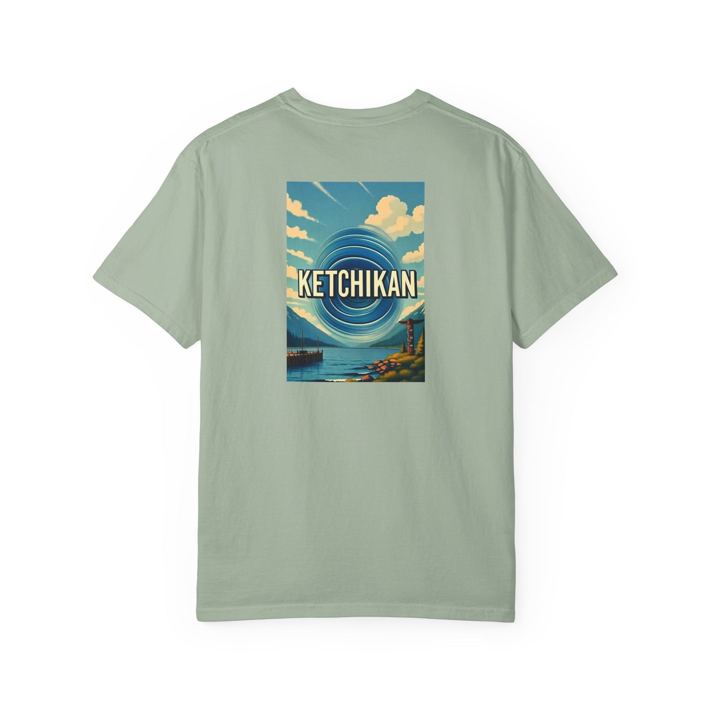 Ketchikan Alaska Vintage Retro Back Printed Art Series Cotton Tee - Black Logo