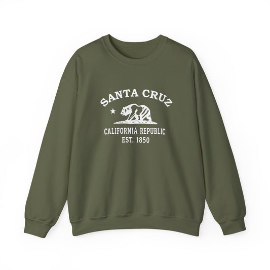 Santa Cruz California Vintage Retro Unisex Heavy Crewneck Sweatshirt - White Logo