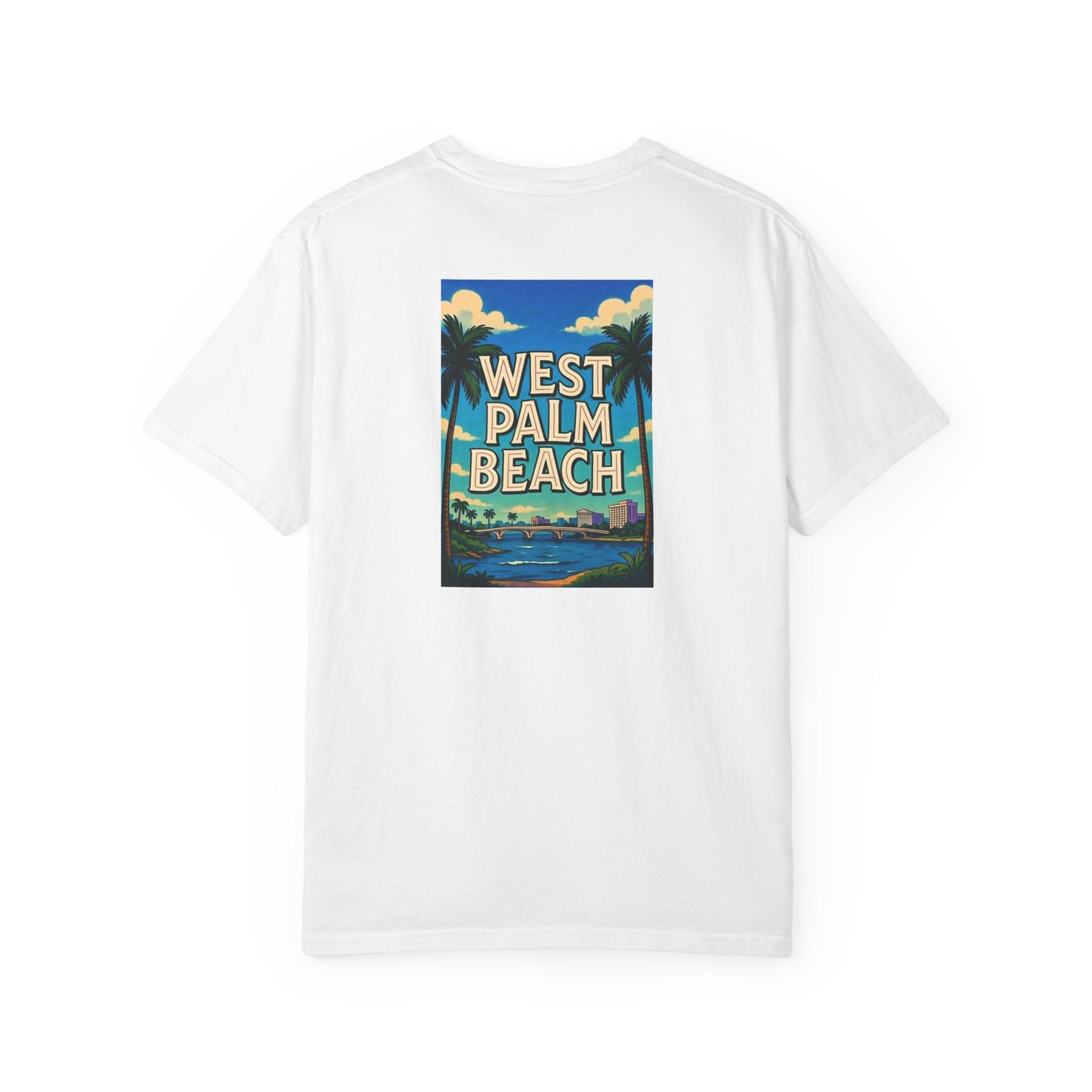 West Palm Beach Florida Vintage Retro Back Printed Art Series Cotton Tee - Black Logo