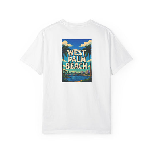 West Palm Beach Florida Vintage Retro Back Printed Art Series Cotton Tee - Black Logo