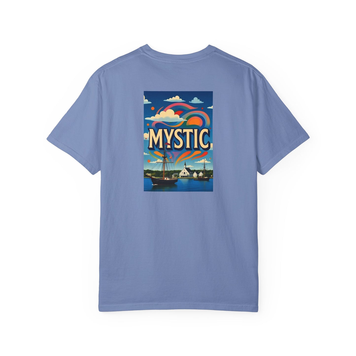 Mystic Connecticut Vintage Retro Back Printed Art Series Cotton Tee - Black Logo
