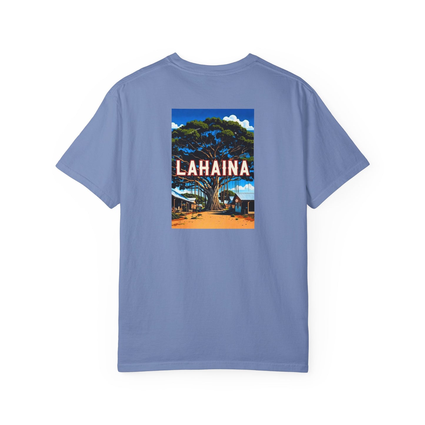 Lahaina Hawaii Vintage Retro Back Printed Art Series Cotton Tee - Black Logo