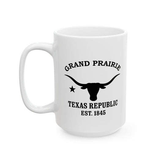 Grand Prairie Texas Vintage Retro Ceramic Mug - Black Logo