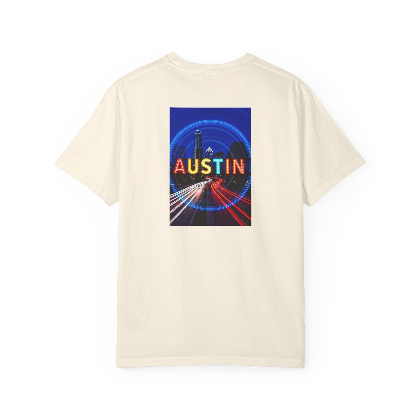 Austin Texas Vintage Retro Back Printed Art Series Cotton Tee - Black Logo