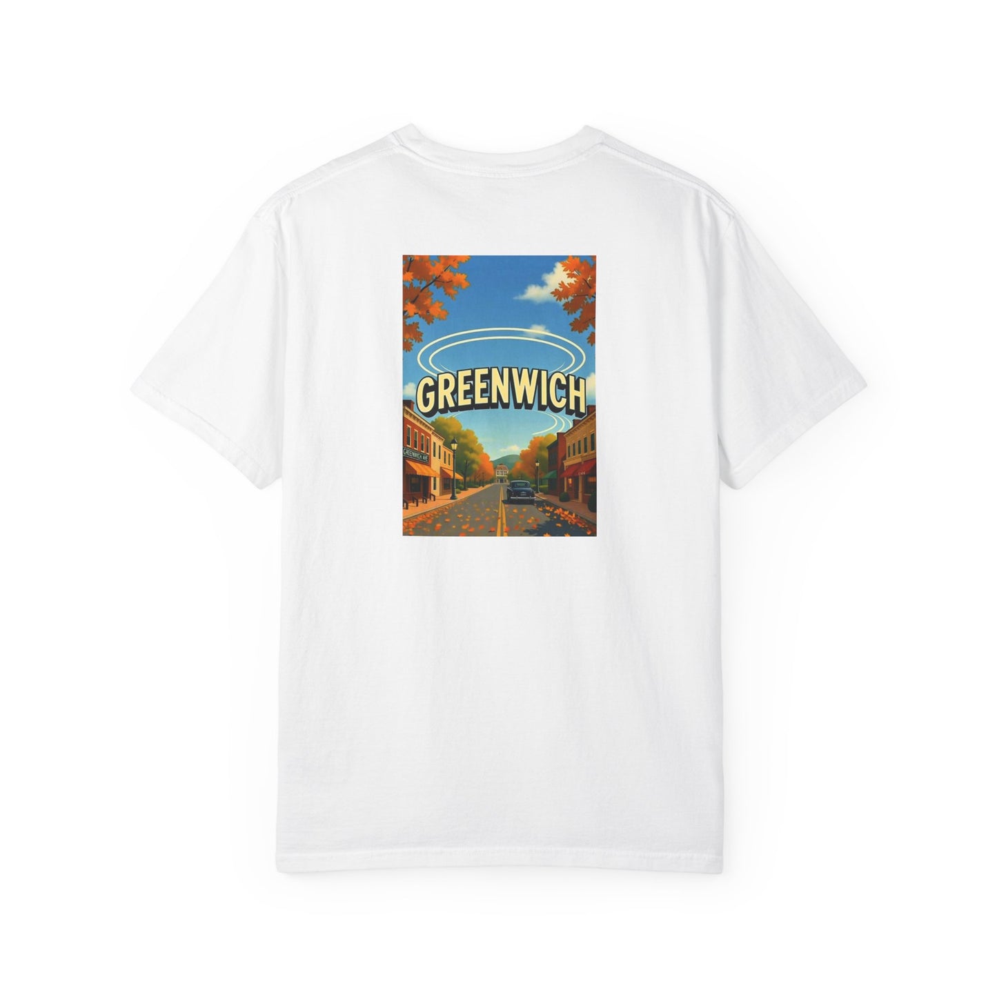 Greenwich Connecticut Vintage Retro Back Printed Art Series Cotton Tee - Black Logo