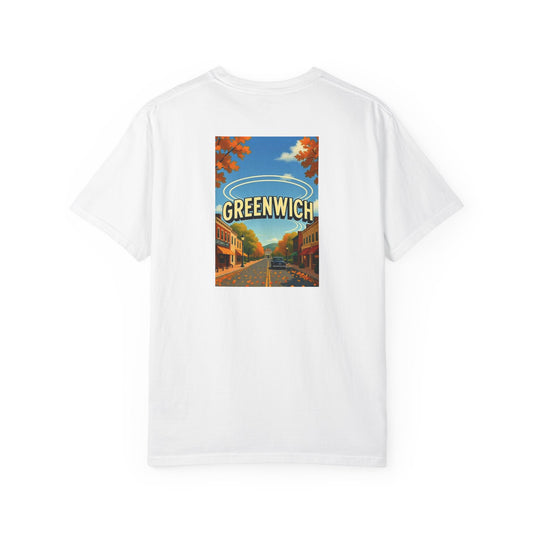 Greenwich Connecticut Vintage Retro Back Printed Art Series Cotton Tee - Black Logo