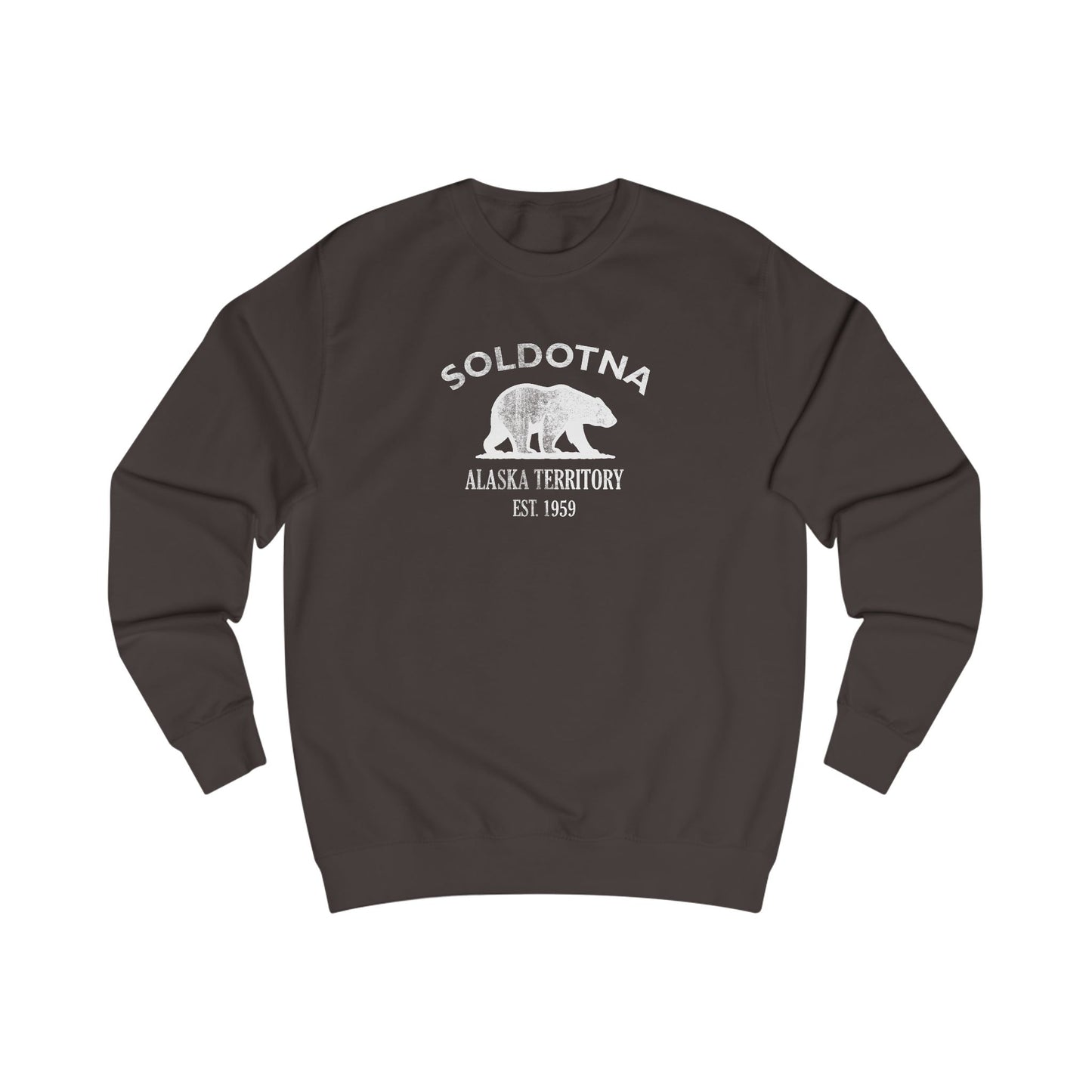 Soldotna Alaska Vintage Retro Premium Crewneck Sweatshirt - White Logo - Bottle Green