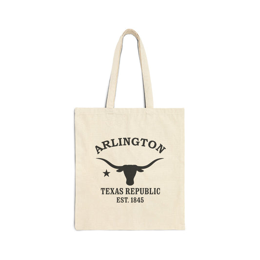 Arlington Texas Vintage Retro Cotton Canvas Tote Bag - Black Logo