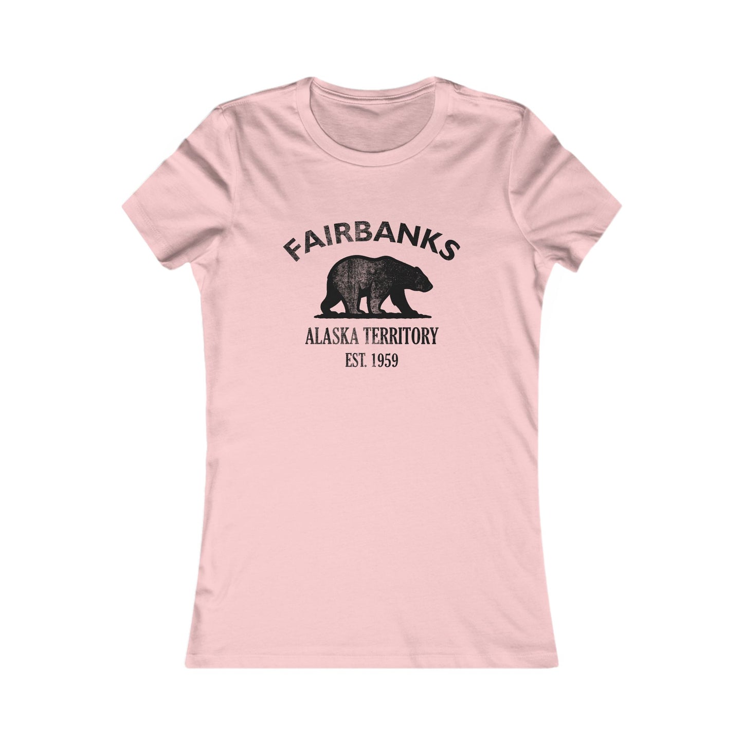 Fairbanks Alaska Ringspun Cotten Fitted Vintage Retro Womens Tee - Black Logo