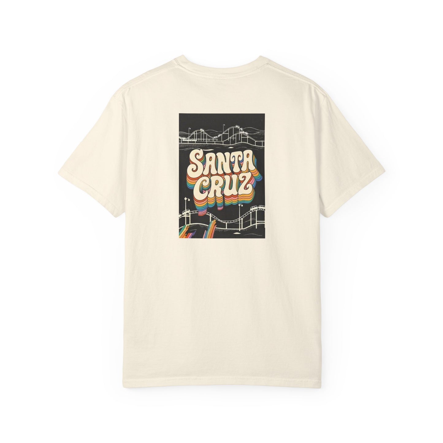 Santa Cruz California Vintage Retro Back Printed Art Series Cotton Tee - Black Logo