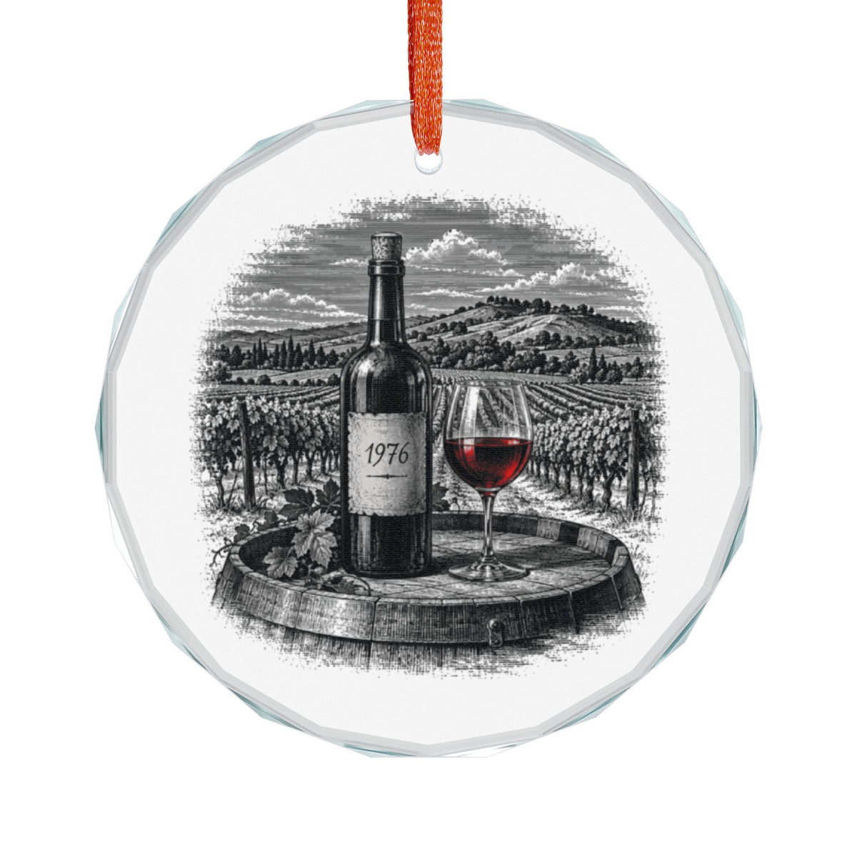 Napa California Holiday Ornament, The 1976 Bottle, Crystal Glass Ornament Hanging on White