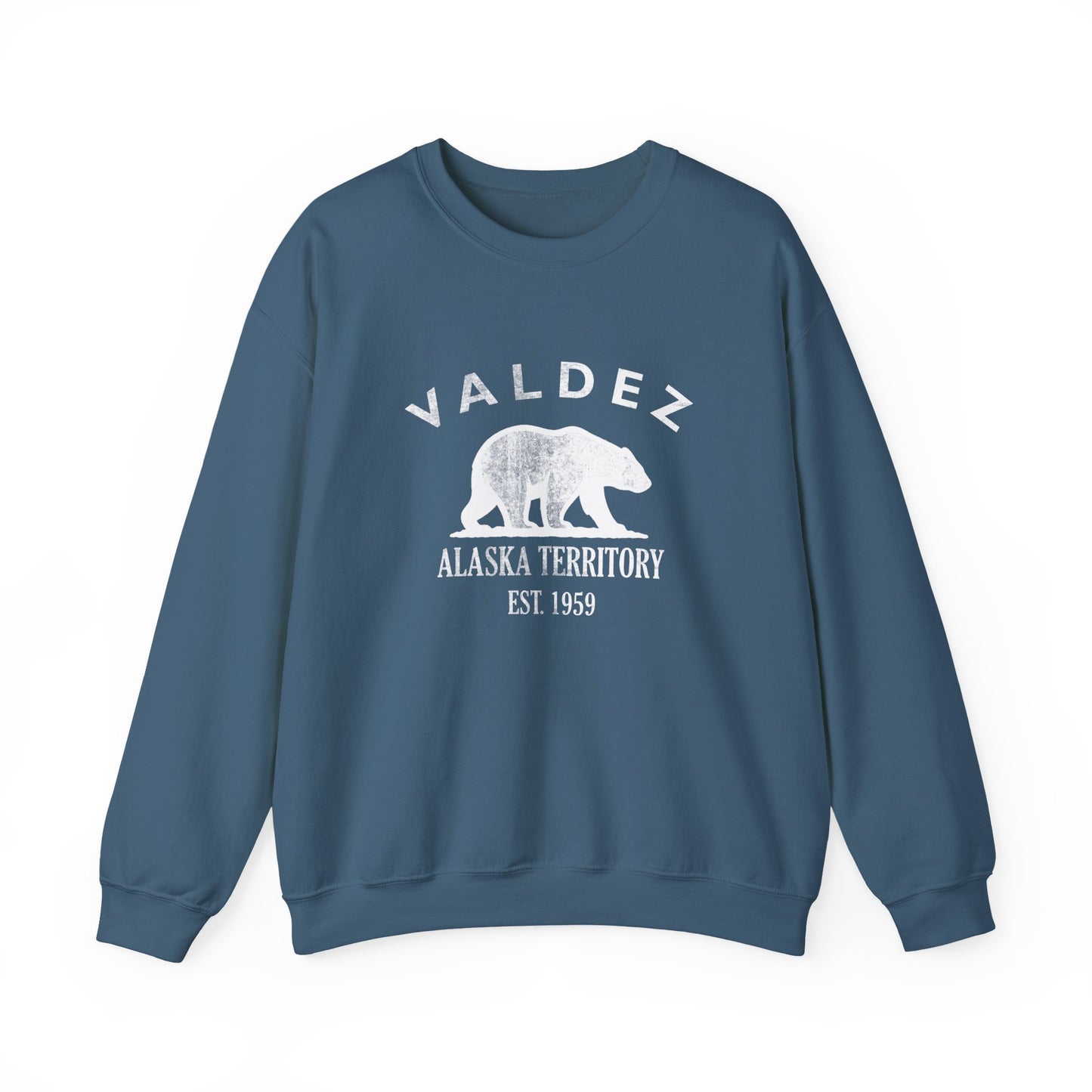 Valdez Alaska Vintage Retro Unisex Heavy Crewneck Sweatshirt - White Logo