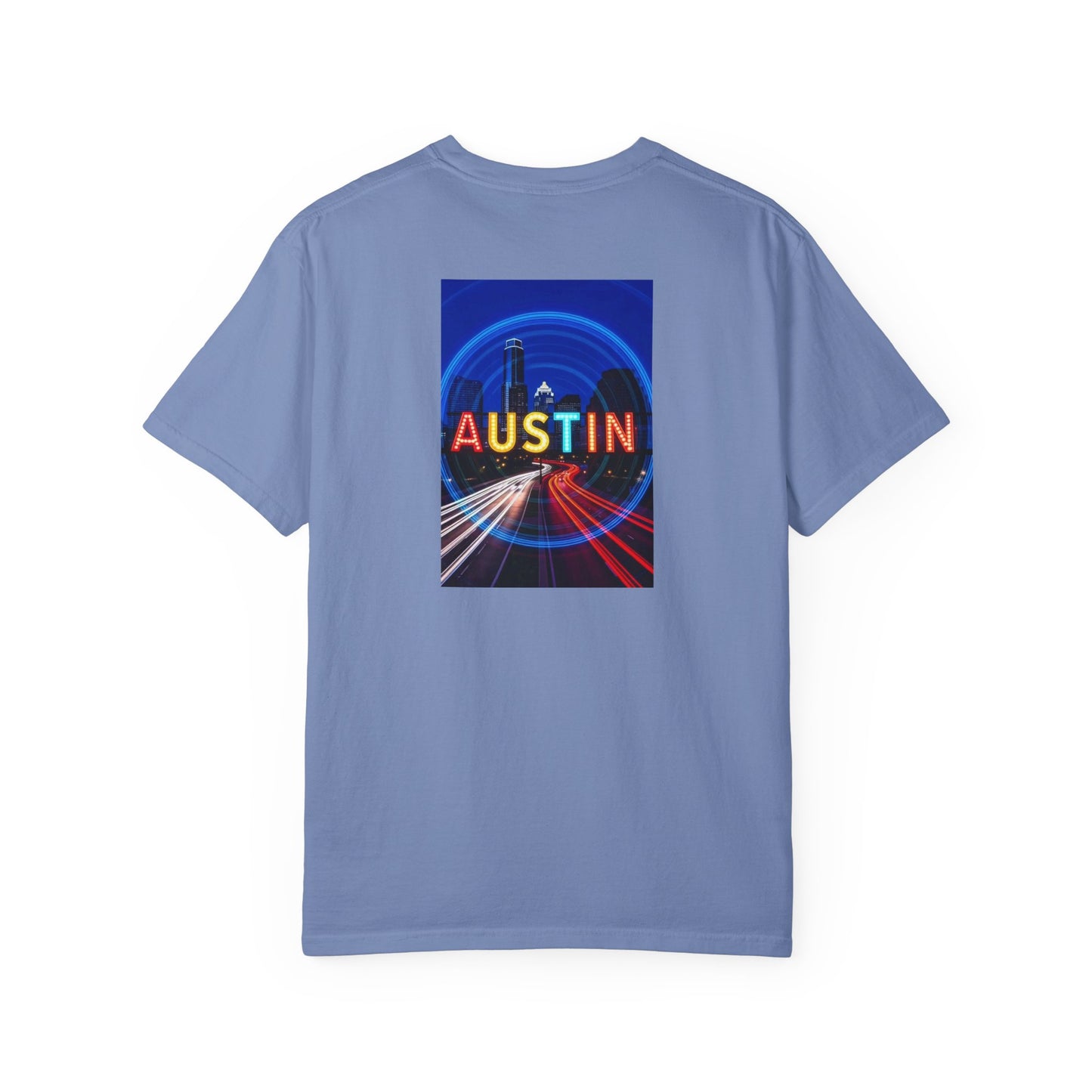 Austin Texas Vintage Retro Back Printed Art Series Cotton Tee - Black Logo