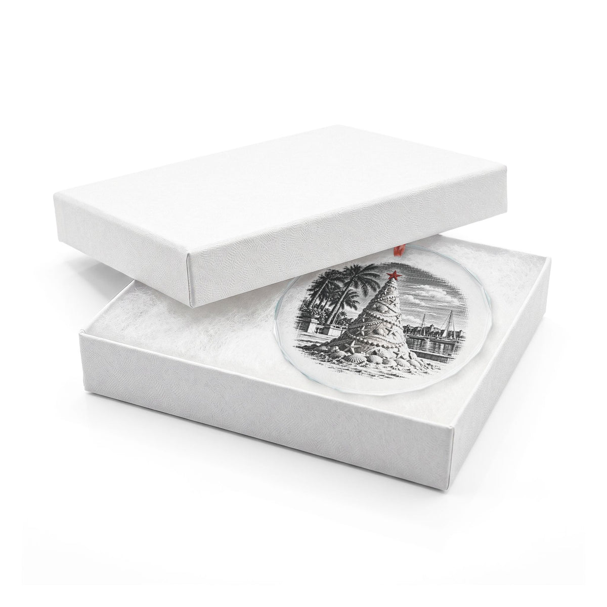 West Palm Beach Florida Holiday Ornament, Sand Christmas Tree, Crystal Glass Ornament in White Gift Box