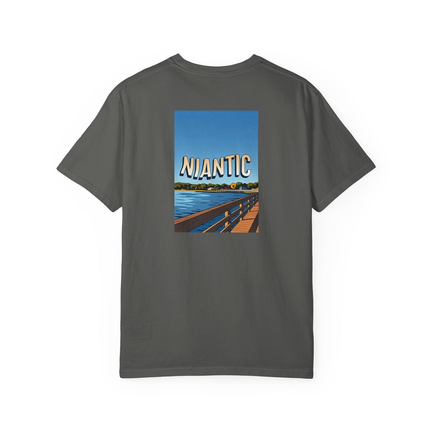 Niantic Connecticut Vintage Retro Back Printed Art Series Cotton Tee - Black Logo