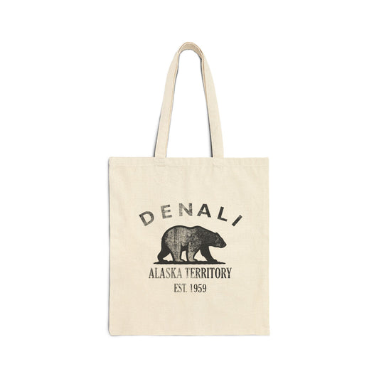 Denali Alaska Vintage Retro Cotton Canvas Tote Bag - Black Logo
