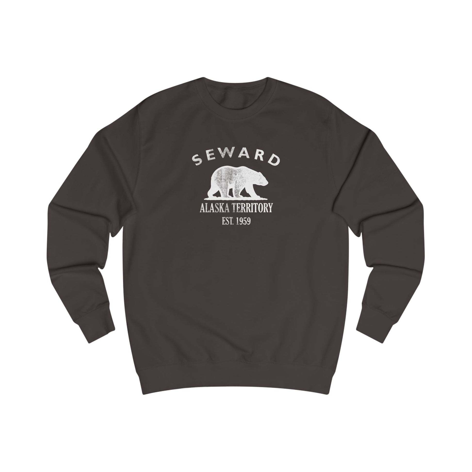 Seward Alaska Vintage Retro Premium Crewneck Sweatshirt - White Logo - Bottle Green