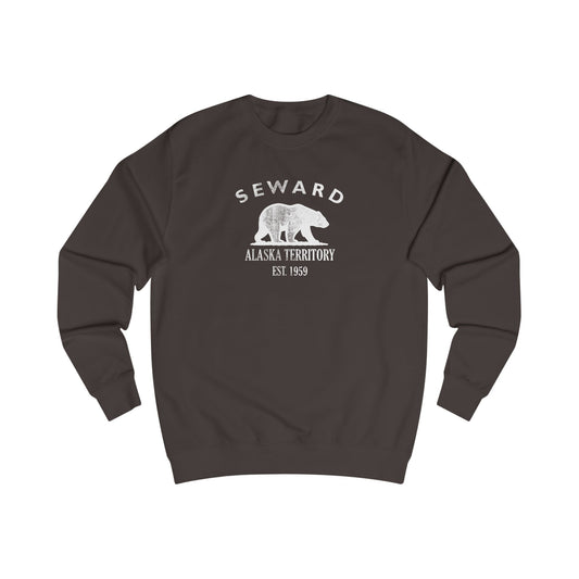 Seward Alaska Vintage Retro Premium Crewneck Sweatshirt - White Logo - Bottle Green