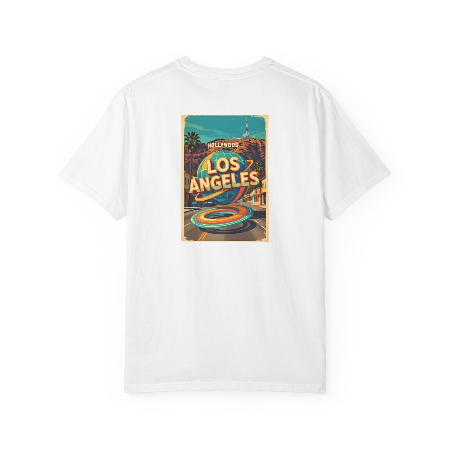 Los Angeles California Vintage Retro Back Printed Art Series Cotton Tee - Black Logo