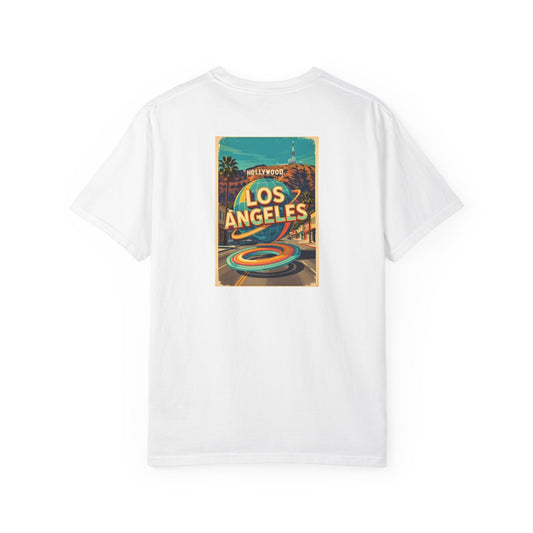 Los Angeles California Vintage Retro Back Printed Art Series Cotton Tee - Black Logo