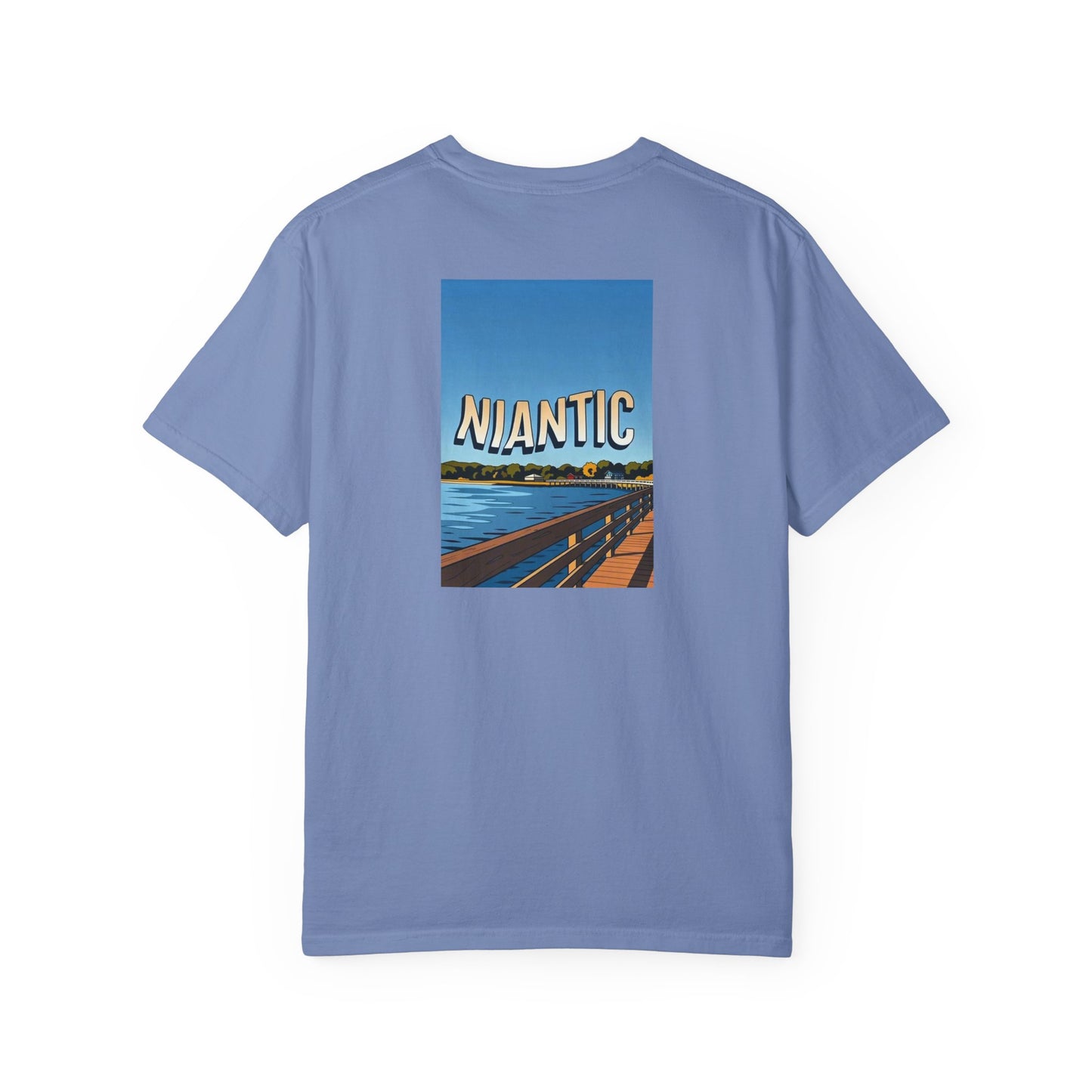 Niantic Connecticut Vintage Retro Back Printed Art Series Cotton Tee - Black Logo