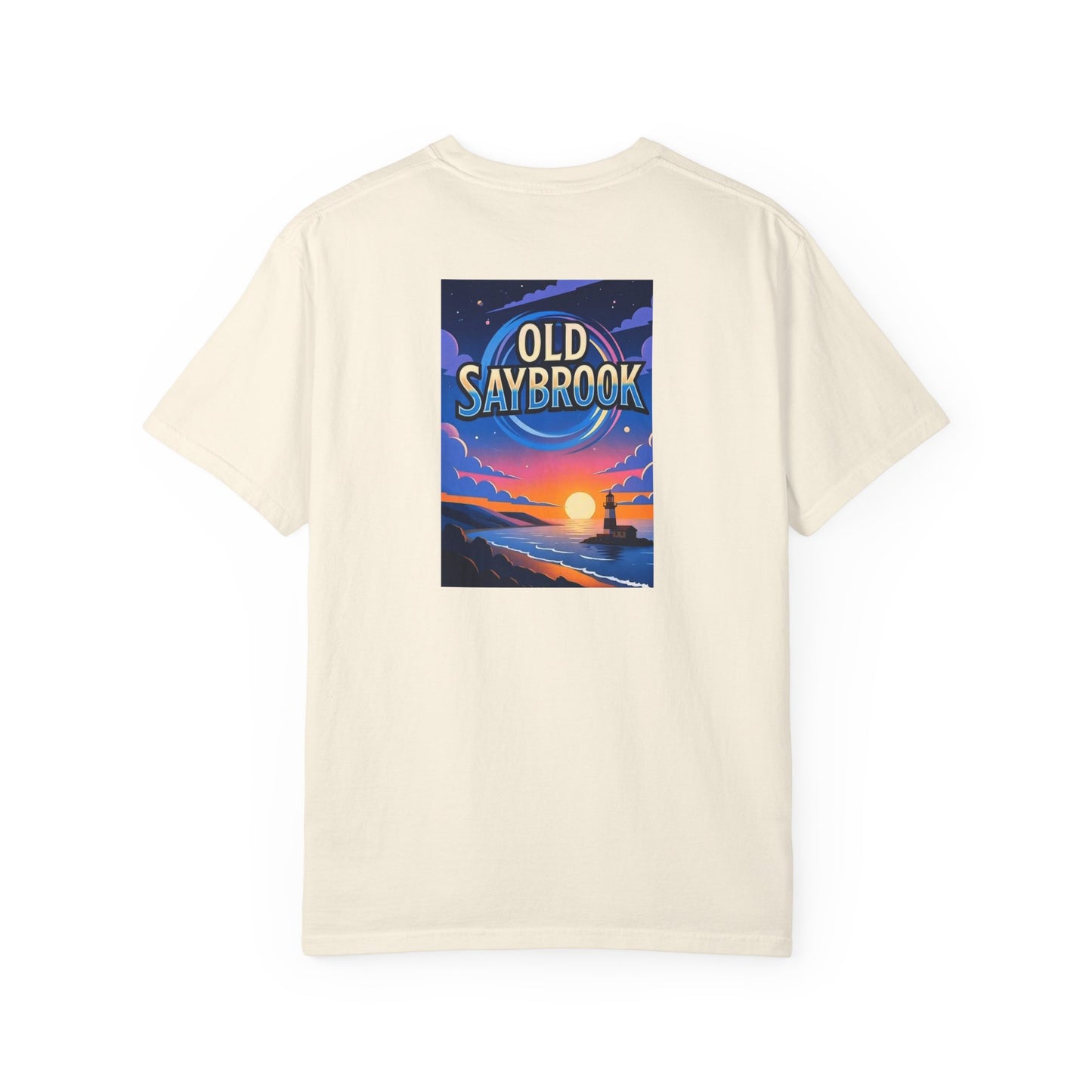 Old Saybrook Connecticut Vintage Retro Back Printed Art Series Cotton Tee - Black Logo