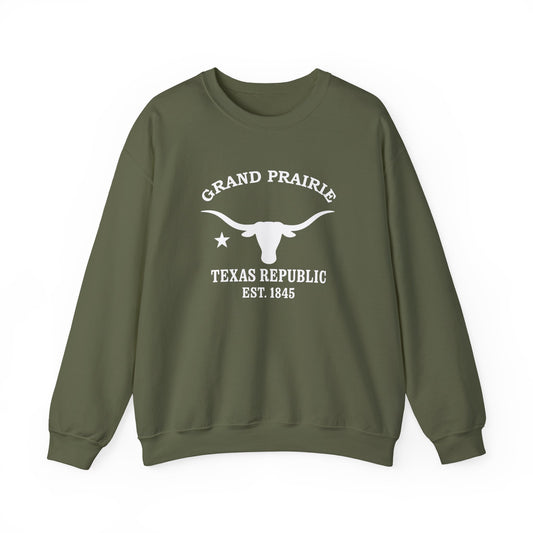 Grand Prairie Texas Vintage Retro Unisex Heavy Crewneck Sweatshirt - White Logo
