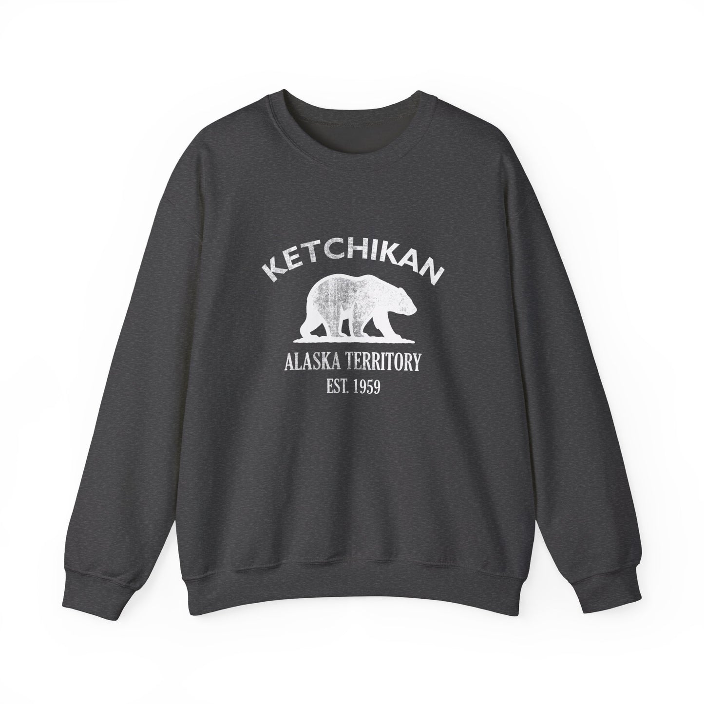 Ketchikan Alaska Vintage Retro Unisex Heavy Crewneck Sweatshirt - White Logo
