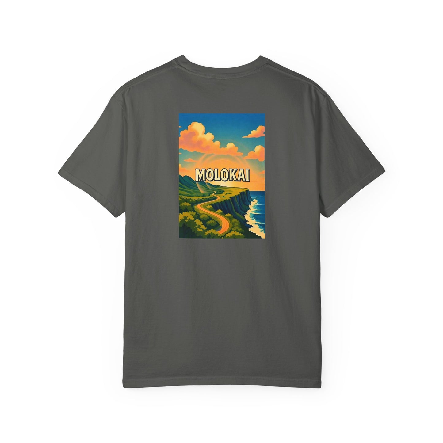 Molokai Hawaii Vintage Retro Back Printed Art Series Cotton Tee - Black Logo