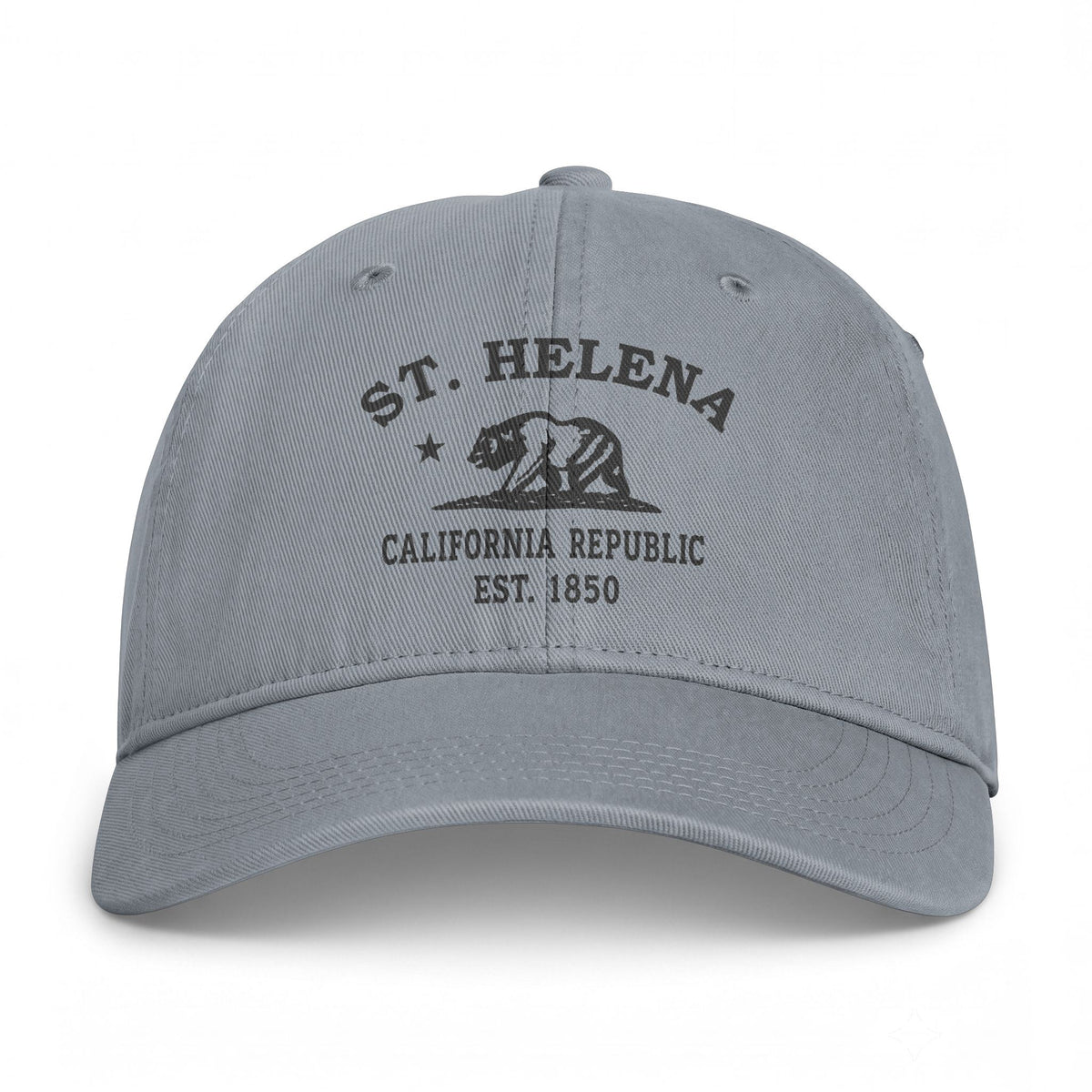 St Helena California Distressed Cotton Cap - Charcoal Print Logo