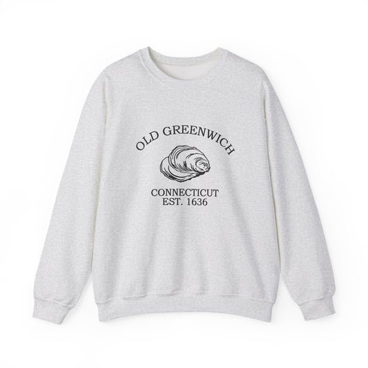 Old Greenwich Connecticut Vintage Retro Unisex Heavy Crewneck Sweatshirt - Black Logo
