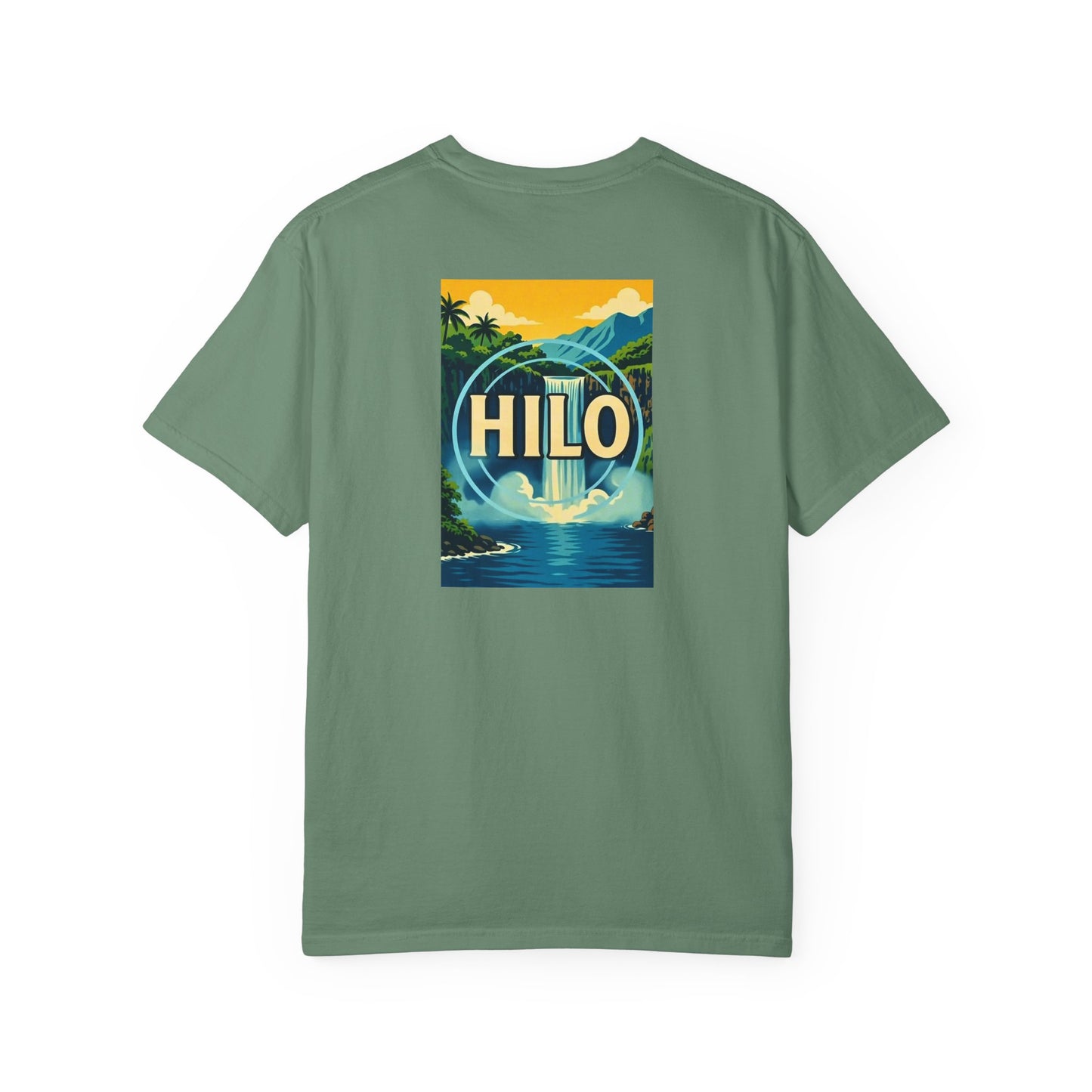 Hilo Hawaii Vintage Retro Back Printed Art Series Cotton Tee - Black Logo