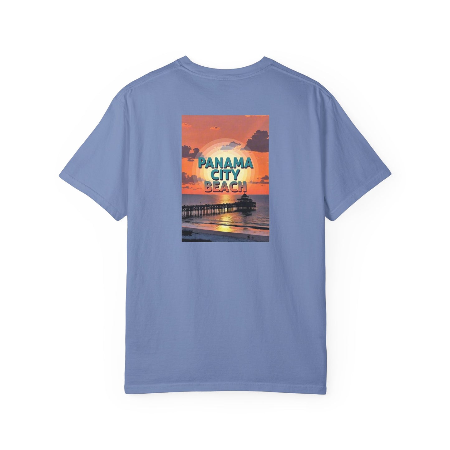 Panama City Beach Florida Vintage Retro Back Printed Art Series Cotton Tee - Black Logo