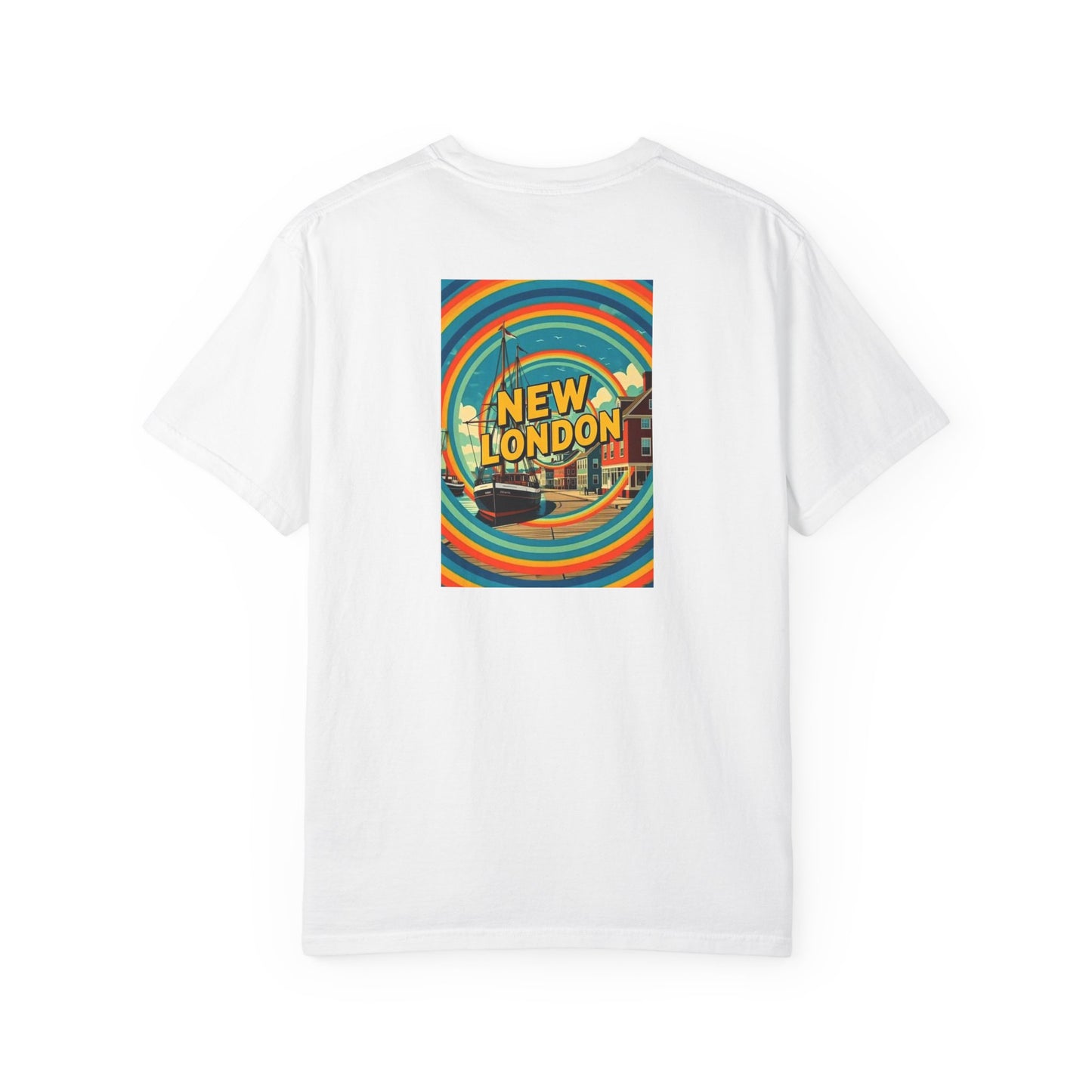 New London Connecticut Vintage Retro Back Printed Art Series Cotton Tee - Black Logo